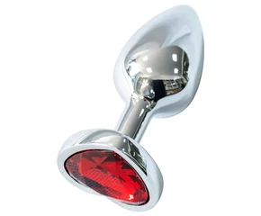 Sunfo - fém anál plug szív alakú piros kővel (ezüst)