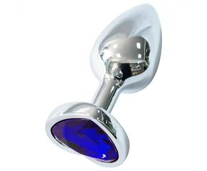 Sunfo - fém anál plug szív alakú sötétlila kővel (ezüst)