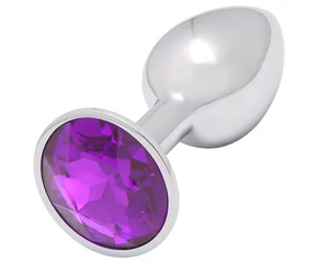 Sunfo - fém anál plug sötét lila kővel (ezüst)