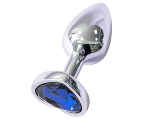 Sunfo - fém anál plug szív alakú kék kővel (ezüst)
