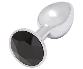Sunfo - fém anál plug fekete kővel (ezüst)