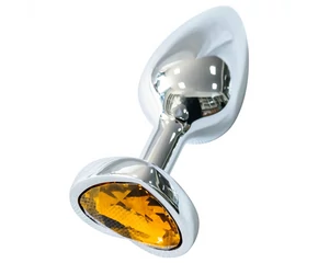 Sunfo - fém anál plug szív alakú arany kővel (ezüst)