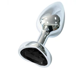 Sunfo - fém anál plug szív alakú fekete kővel (ezüst)