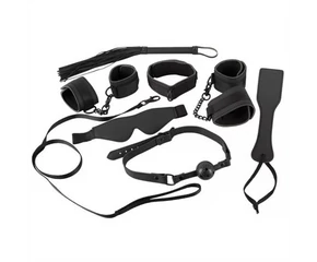 Bad Kitty - műbőr, tépőzáras kötöző szett (8 részes) - fekete