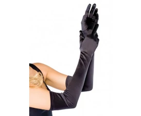 Extra Long Satin Gloves, black, O/S