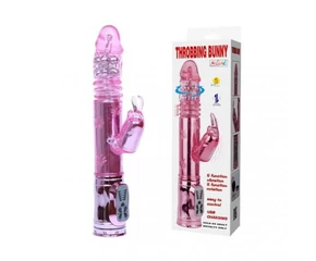Throbbing bunny - zselés, forgó, lökős, gyöngyös vibrátor - Pink