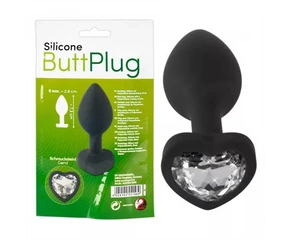 You2Toys Silicone Butt Plug - fehér köves, szíves anál dildó (fekete)