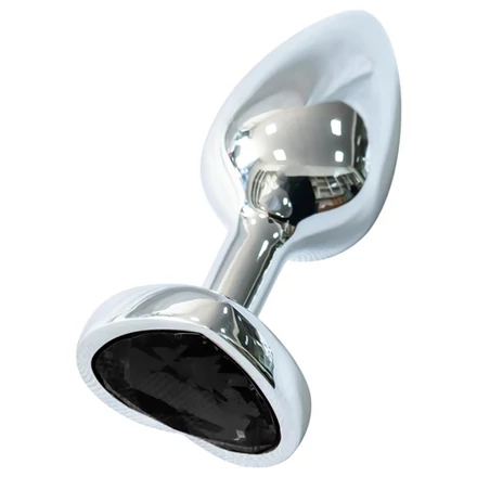 Sunfo - fém anál plug szív alakú fekete kővel (ezüst)