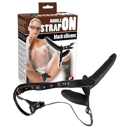 Felcsatolható, szilikon dildó-duó (fekete)