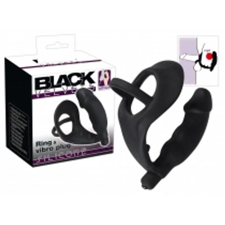 Black Velvet - péniszes análvibrátor pénisz- és heregyűrűvel (fekete)