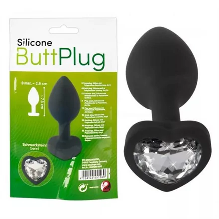 You2Toys Silicone Butt Plug - fehér köves, szíves anál dildó (fekete)