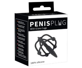 Penisplug - szilikon makk ketrec húgycsőkúppal (fekete)