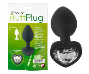 You2Toys Silicone Butt Plug - fehér köves, szíves anál dildó (fekete)