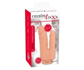 realistixxx Threesome - akkus, tapadótalpas élethű dupla forgó vibrátor (22cm)