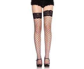 729037 FENCE NET STOCKING W/ LACE TOP O/S BLK