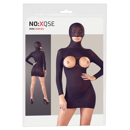 NO:XQSE - álarcos, nyitott miniruha tangával (fekete)