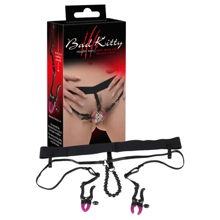 Bad Kitty - szeméremszéthúzó csipeszek derékalsóval (lila-fekete)