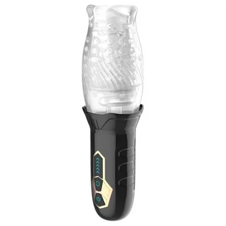 FFunny Me Bellucci 360 - forgó-rezgő maszturbátor (áttetsző-fekete)